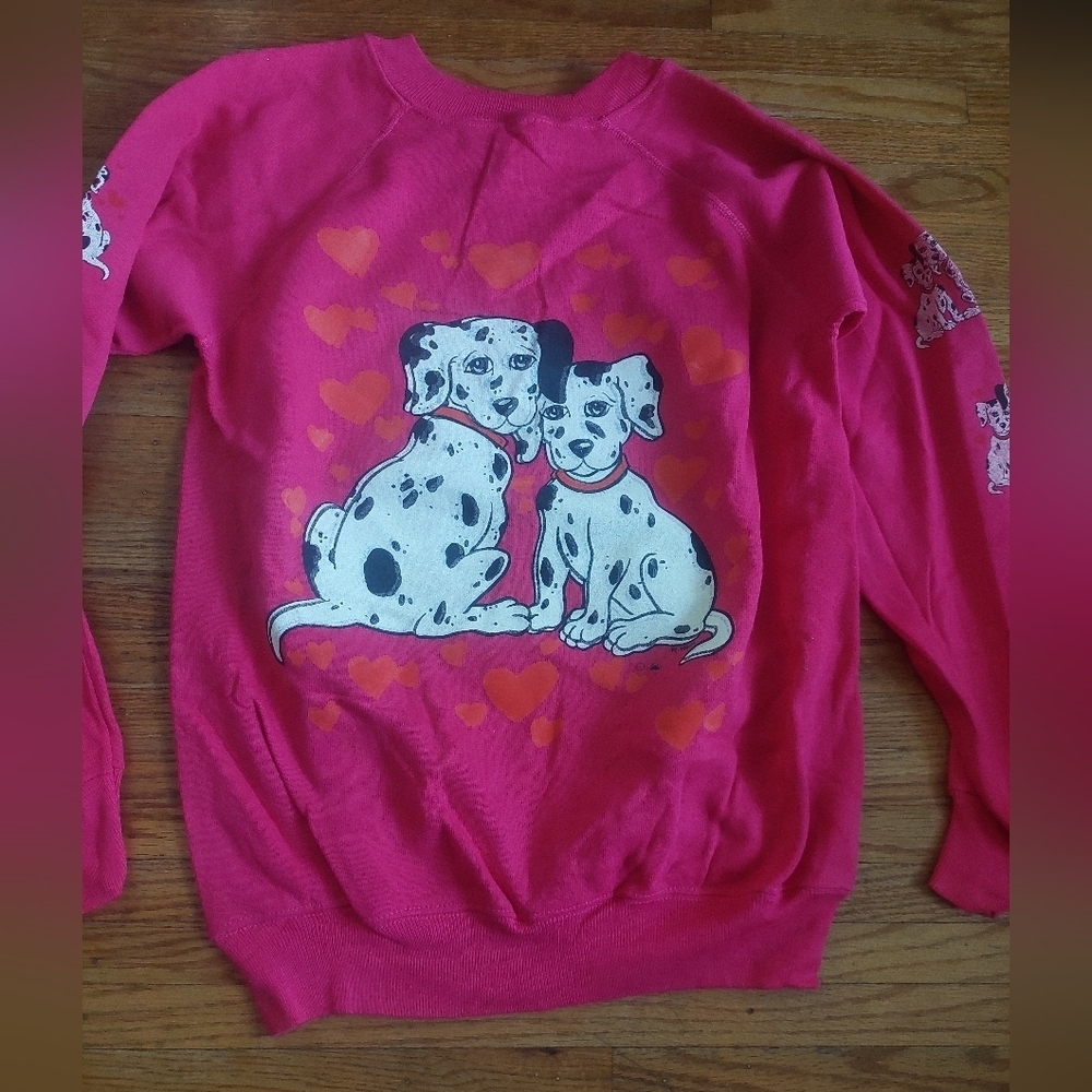 Vintage DALMATIONS Sweatshirt Women Sz M Pink Error Shirt (E)